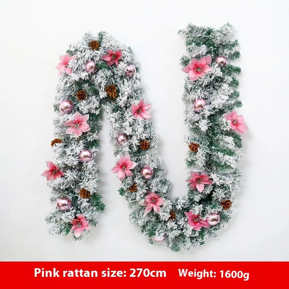 American-style flocked rattan Christmas garland in a twisted PVC vine design