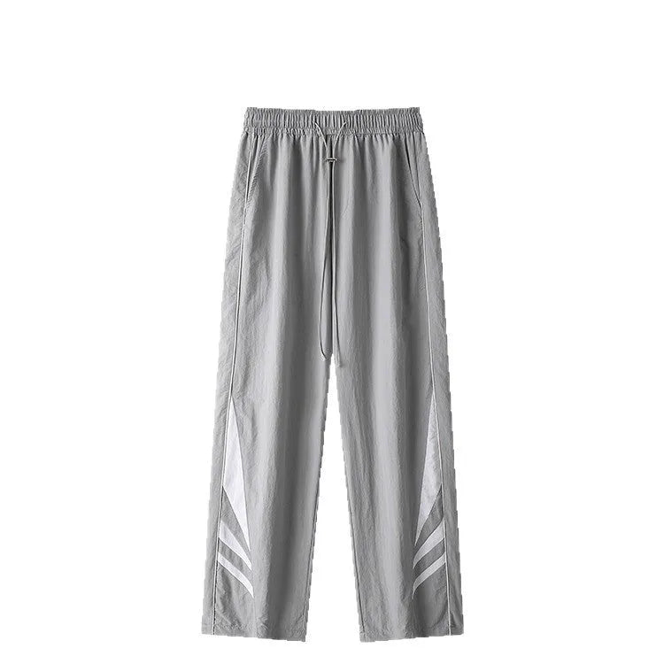 Men's black straight-leg casual trousers with button fly and loose fit