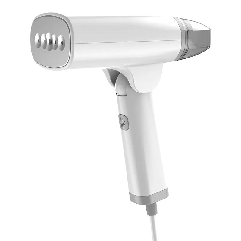 Handheld garment steamer in blue or white with 1300W power and 85ml water tank