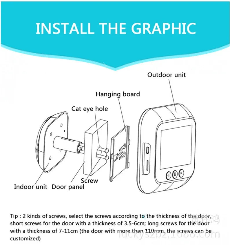 2.4 inch security smart doorbell peephole camera with wireless interface and video recording function