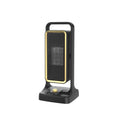 HQ-500A black desktop PTC ceramic heater with knob control, compact size 14.9x11.1x33.5cm.