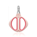 Cat nail clipper with positioning hole and stainless steel blade on pink background