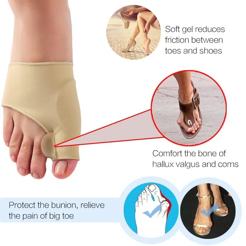 Corrective bunion relief socks with silicone gel pad and toe separator in sizes S, M, L