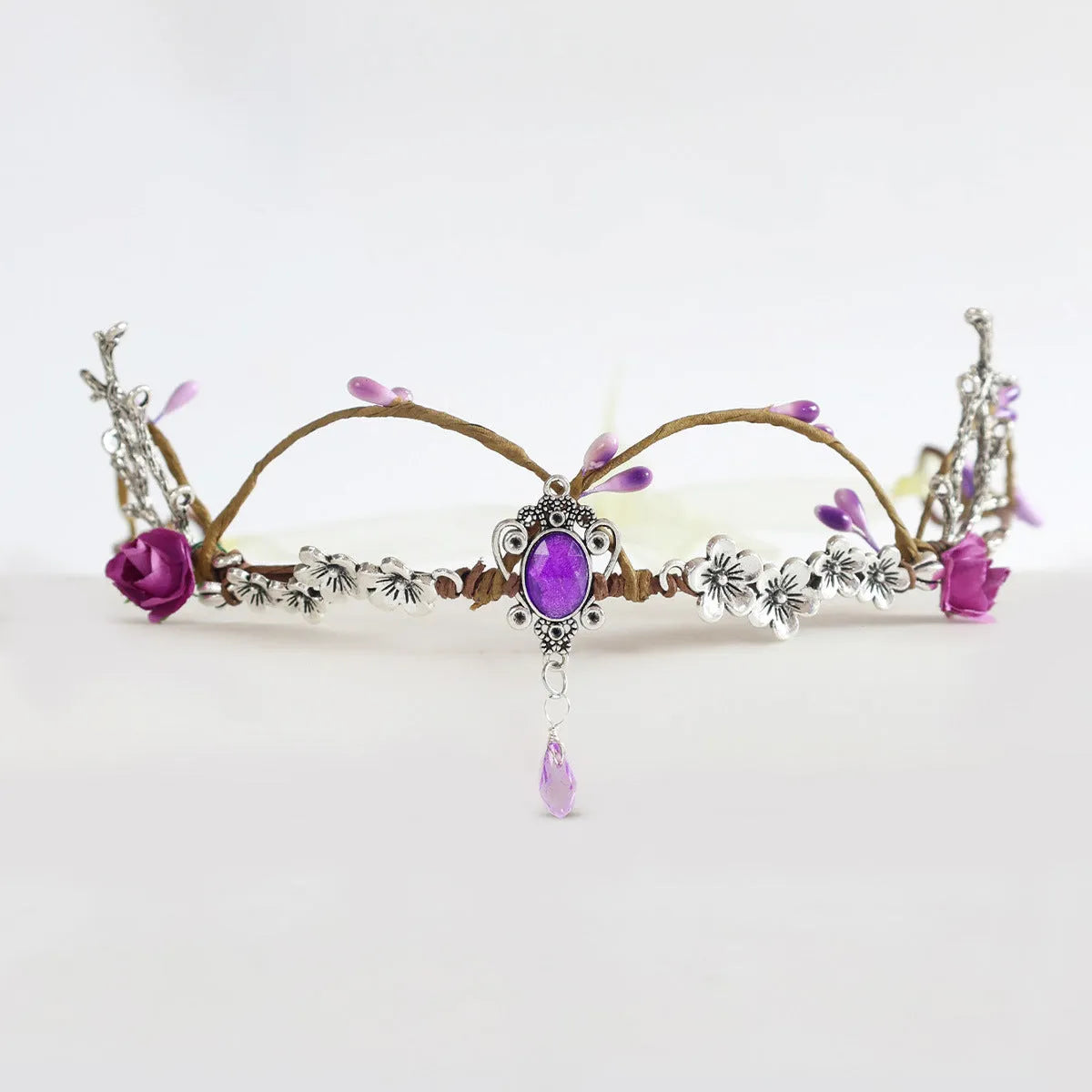 Retro handmade mori style decorative Tuinga elf queen hair headband in purple with plum blossom alloy design