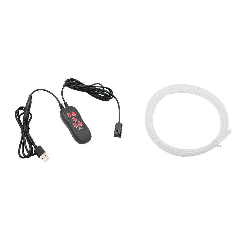 Car centre console LED ambient light bar with USB plug, multi-colour glow, 3m or 5m length button model