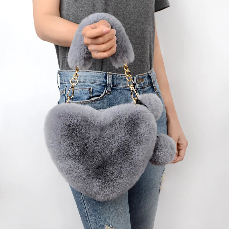 Heart-shaped plush women's handbag with single shoulder strap in Valentine's Day style