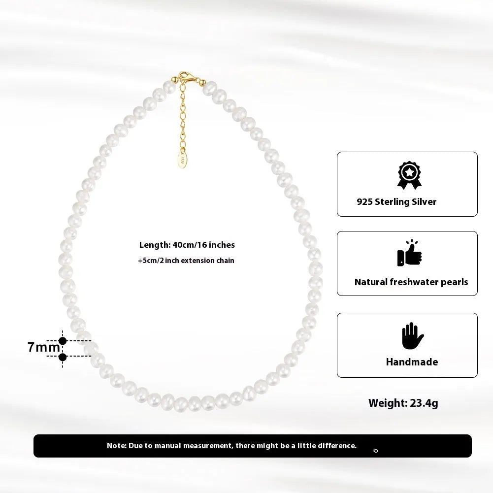 Adjustable women's necklace with natural freshwater pearls on sterling silver chain