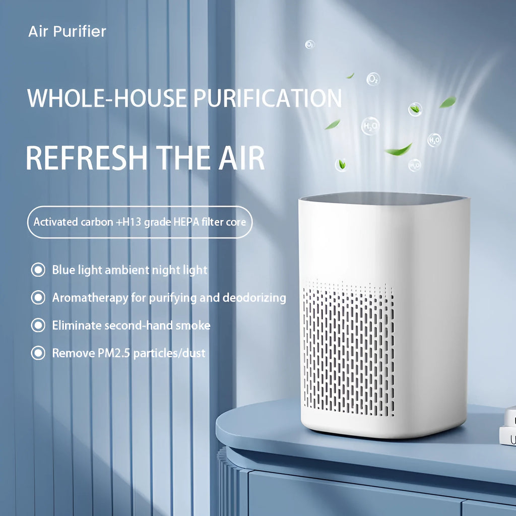 Simple style desktop air purifier and heater unit with USB power cable