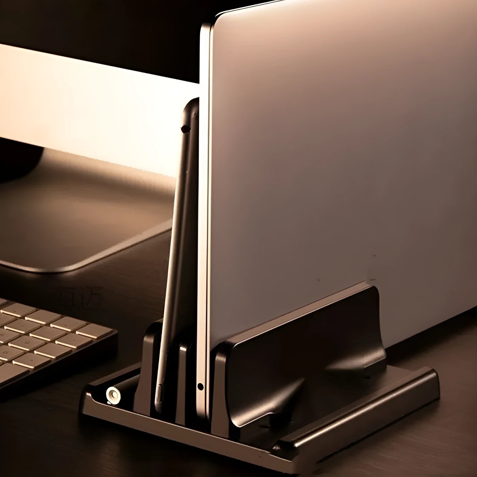 Black aluminium alloy notebook vertical bracket storage stand with single slot for desktop organiser