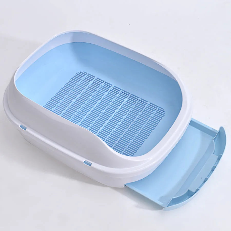 Semi-closed double layer cat litter box with grid drawer, large size 51x40.5x20.5cm, PP plastic, gray colour option