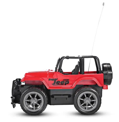 Wrangler Knight remote control off-road car in red on a grass surface with controller