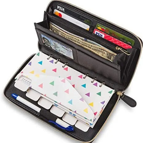 PU leather anti-theft RFID-blocking card holder in seven colour options on a solid background