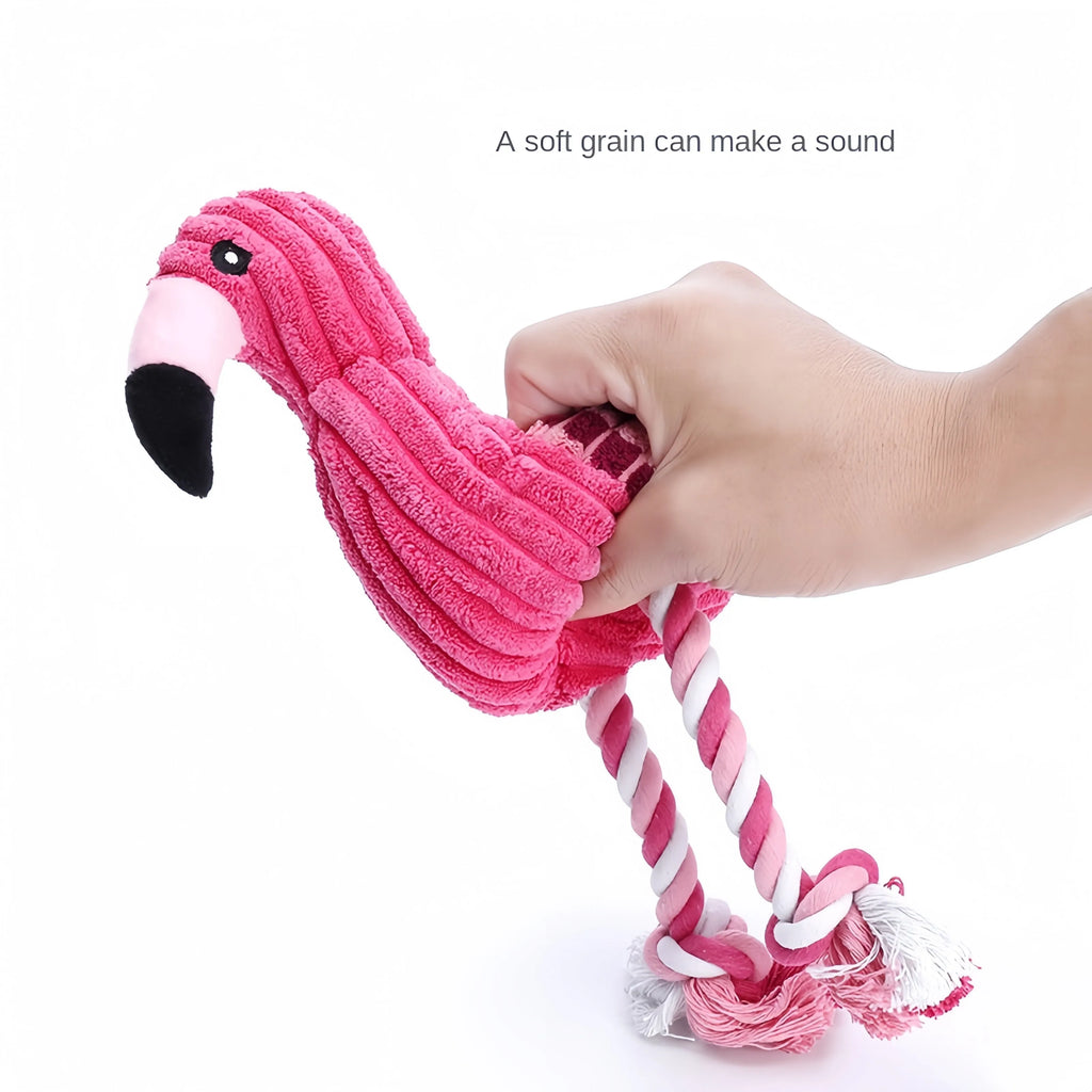 Pink corduroy animal-shaped squeaky dog toy with plush fabric and built-in squeaker