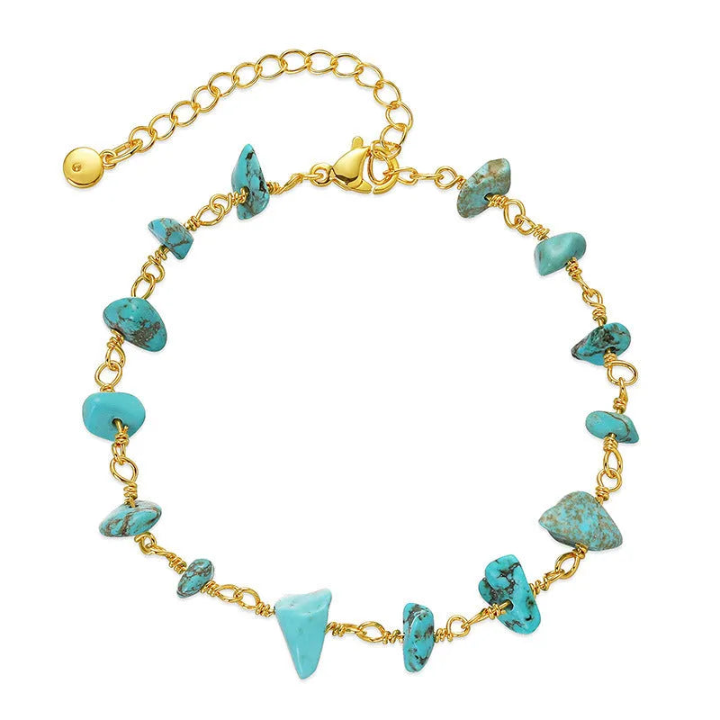 Geometric women's bracelet with irregular turquoise crystals crafted from 18K copper in multiple colour options