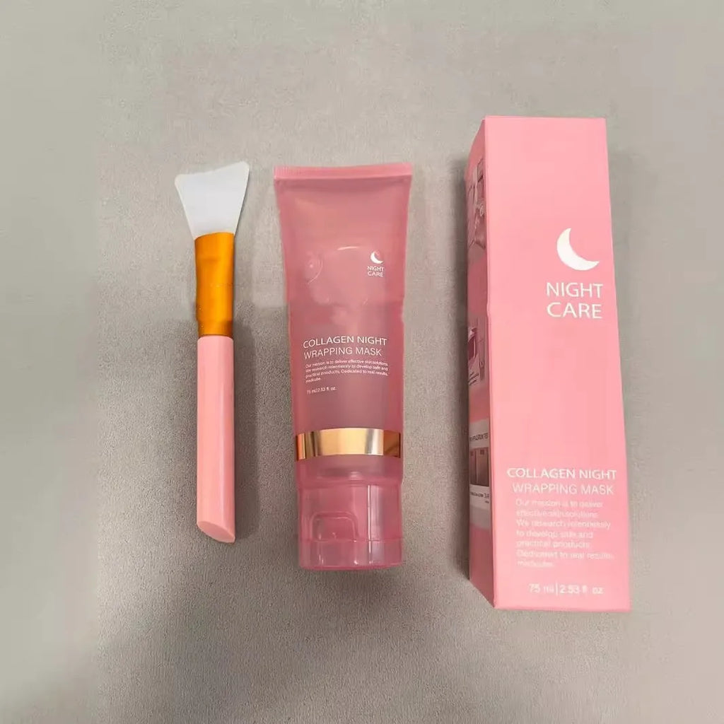Collagen night face mask in 75ml bottle with brush applicator for even application