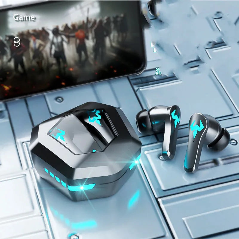 Black noise-canceling in-ear sports gaming headset with Bluetooth 5.0 wireless technology