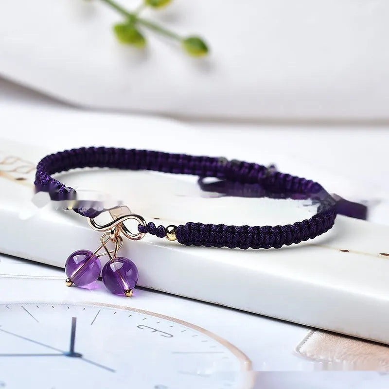 Women's natural strawberry quartz cherry bracelet with fruit-shaped crystal beads and adjustable fastening