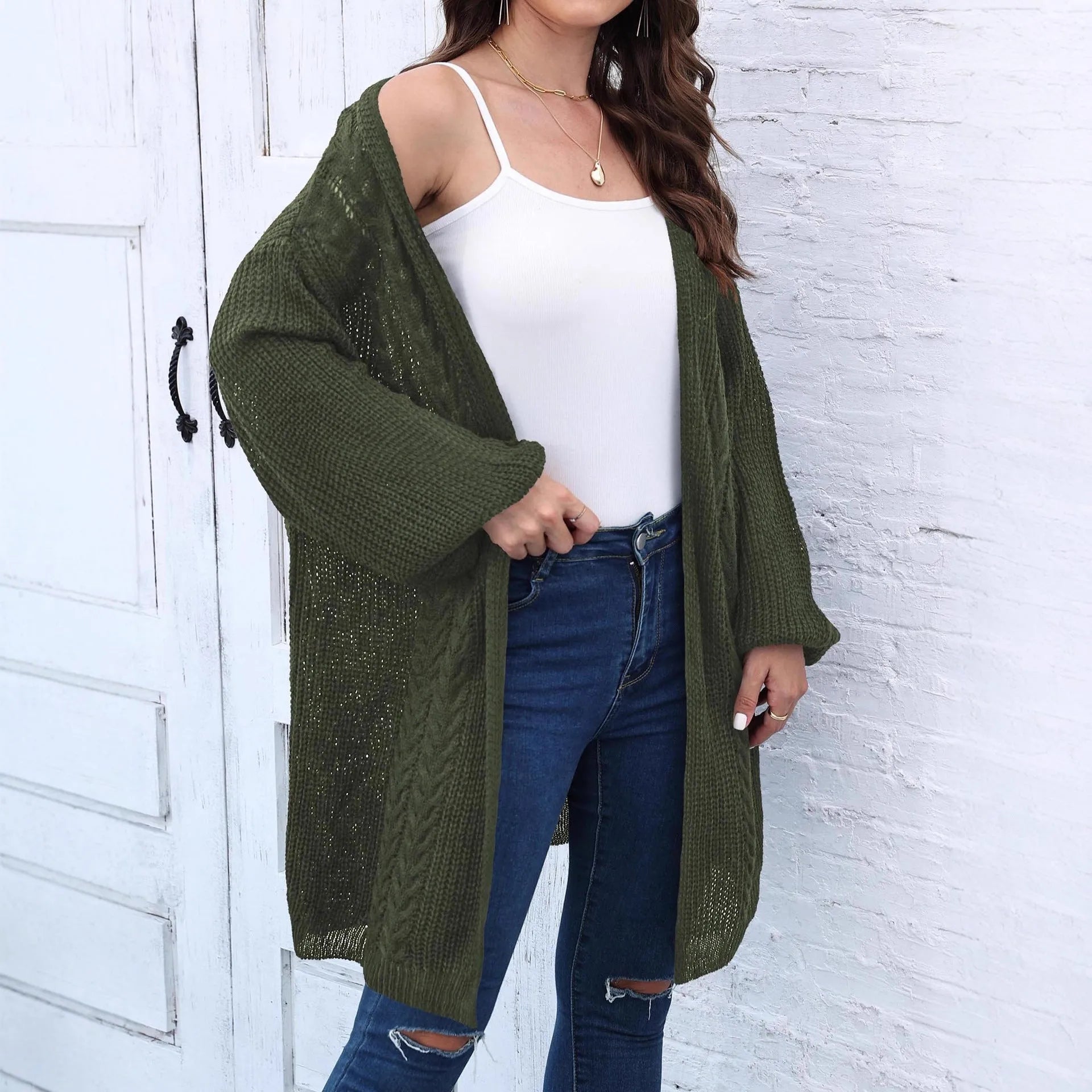 Women's loose casual acrylic sweater coat cardigan in solid colour with free size fit