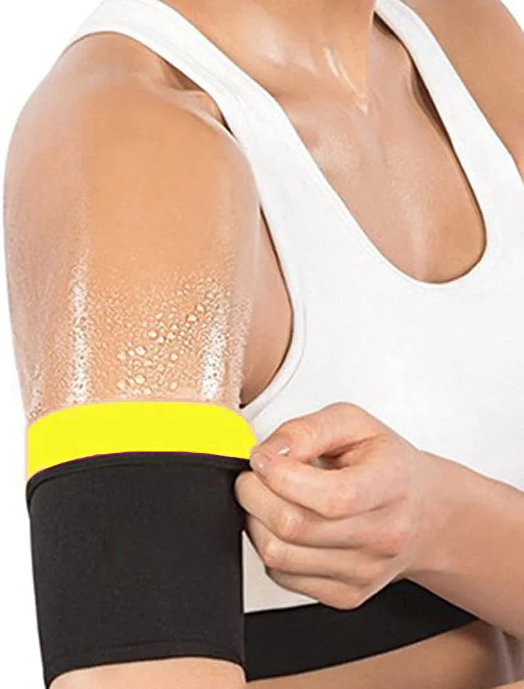 Arm band sports sweatband shown in blue, silver, black and yellow, and black and red colour options.