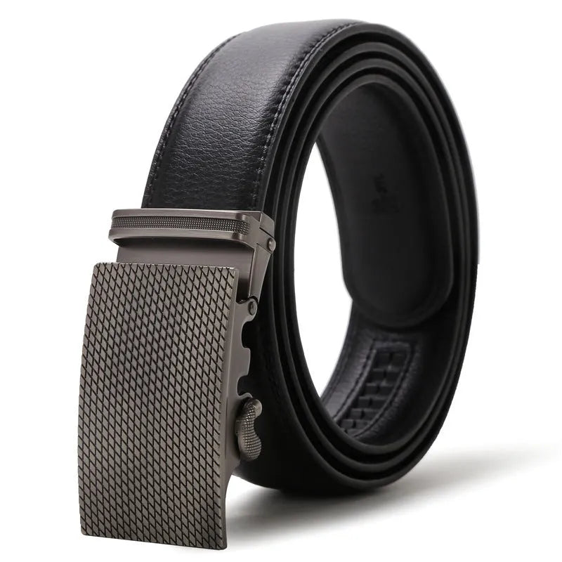 Automatic buckle belt for men, artificial leather, alloy rectangular buckle, 125cm, black colour