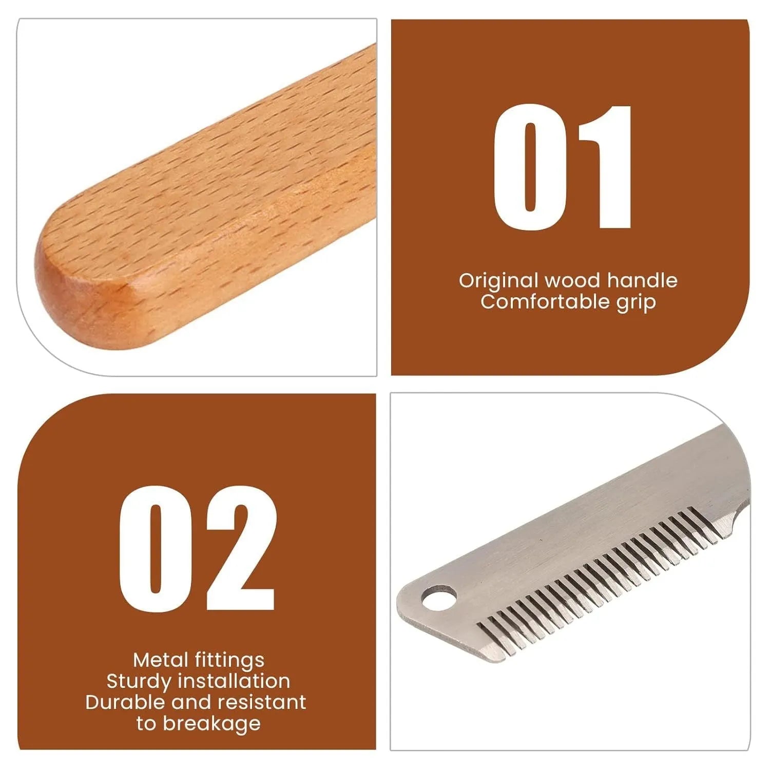 Pet stripping comb with wood handle in two sizes for dog and cat grooming