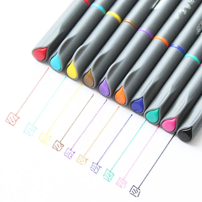 Set of 10 black hook line pens with 0.38mm fine tips for architectural drafting