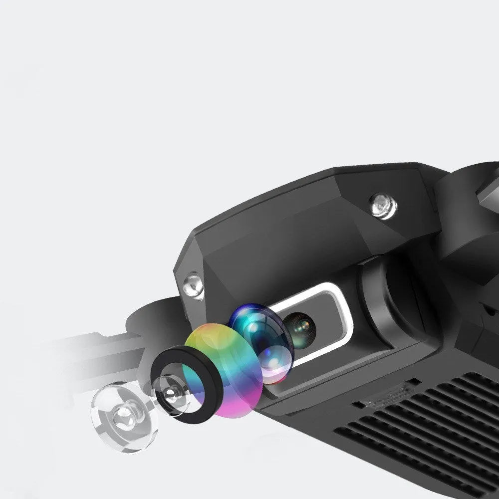 Mini folding drone 4K WiFi FPV in black with foldable arms and LED lights
