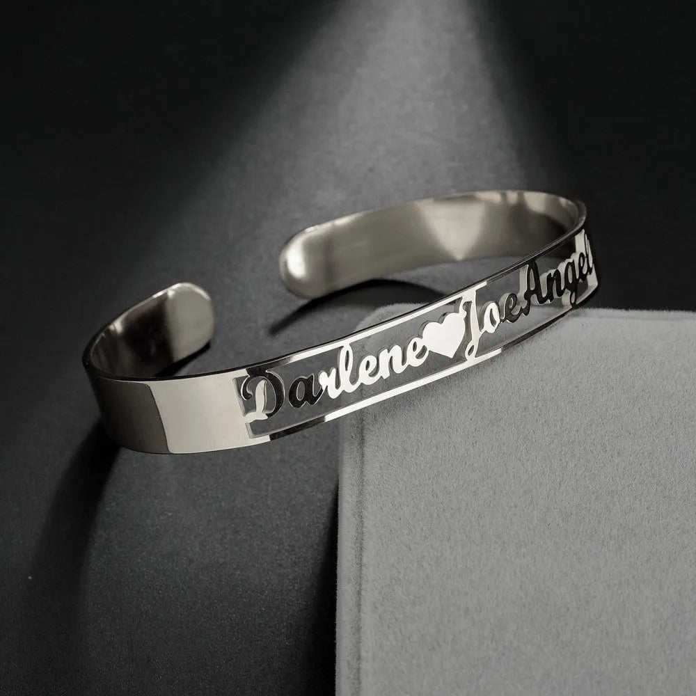 Custom name bracelet stainless steel silver finish with engraved text 6mm width