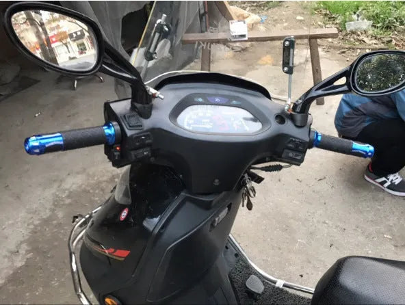 Blue heated motorcycle handle grip for 22mm J-caliber throttle with three temperature settings