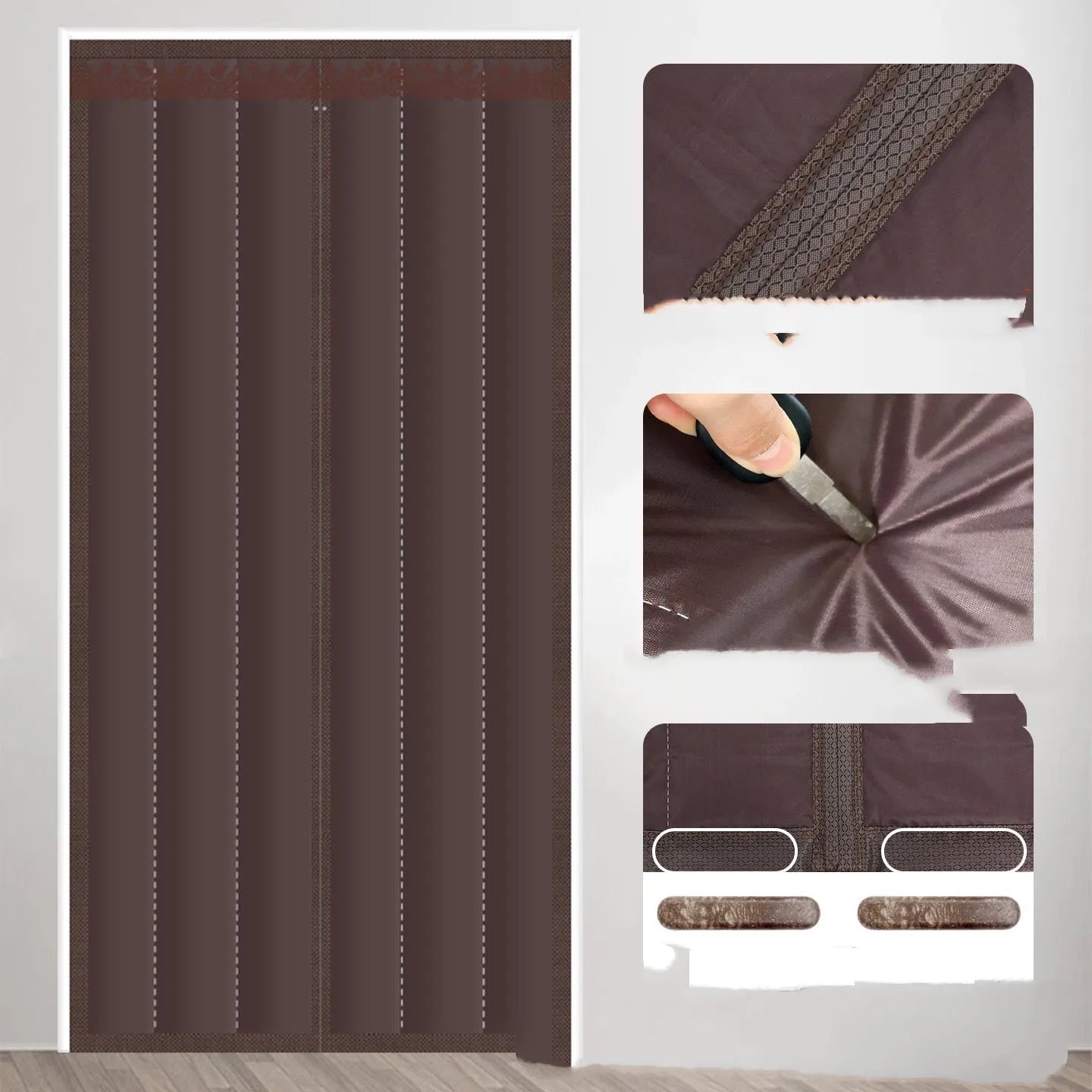 New Chinese style cotton Oxford cloth door curtain with long magnetic strip for draught proofing.