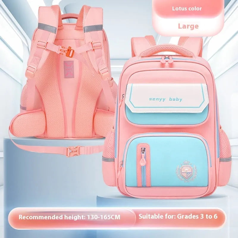 Children's spine protector backpack in blue, made of water-repellent Oxford cloth, size 38x30x15cm