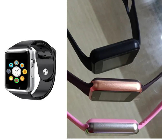 A1 Android smartwatch in various colours featuring a 1.54-inch screen, GSM SIM slot, and camera.