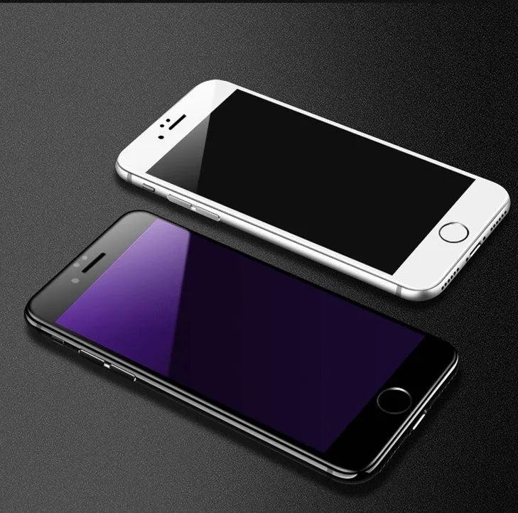 Black and white tempered glass screen protectors for iPhone with 3D carbon fibre soft edge design.