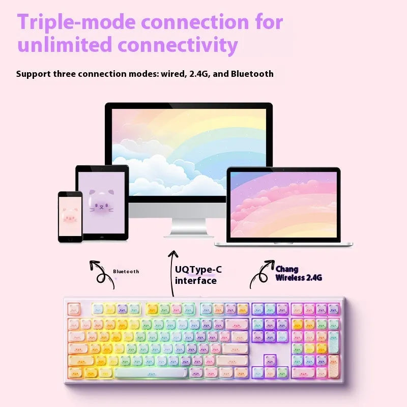 MG108B coloured sugar cat design mechanical keyboard with Bluetooth connectivity