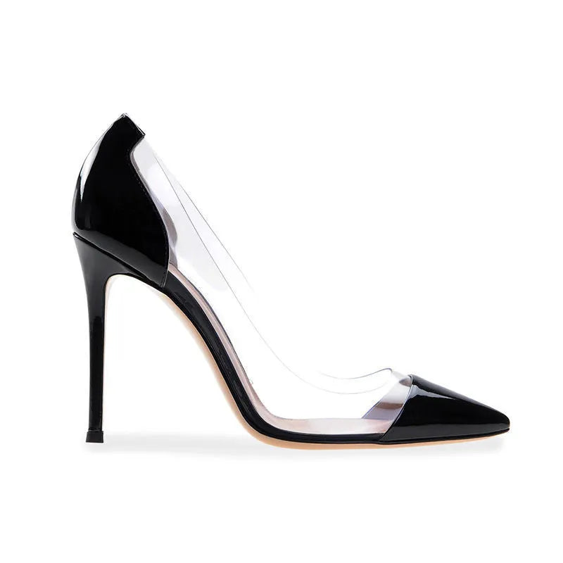 Transparent nude high heels women's stiletto pumps with 3-5CM mid heel for wedding banquet