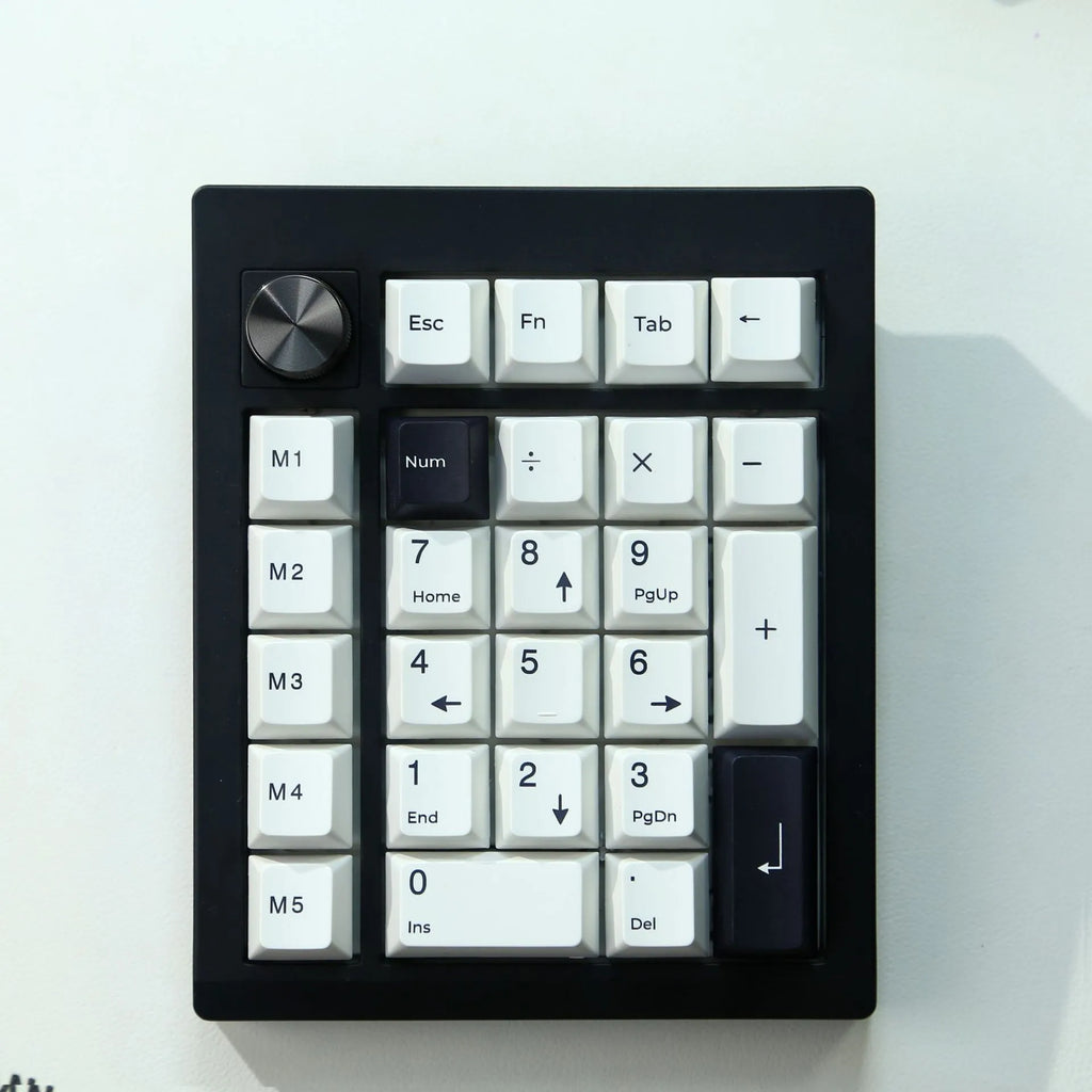 Black and white wireless mechanical Bluetooth numeric keypad with 24 keys