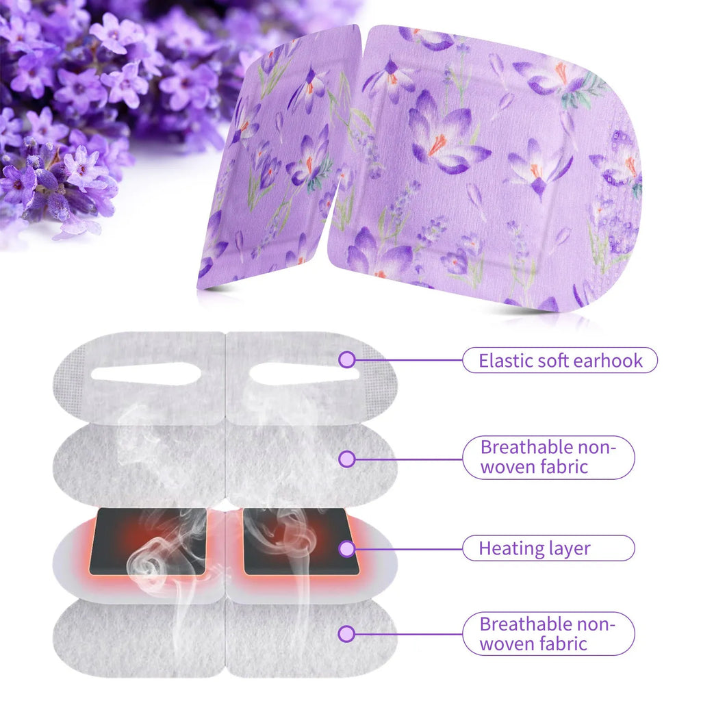 Disposable lavender scented steam eye mask in packaging, 12 pack, non-woven fabric for relaxation.
