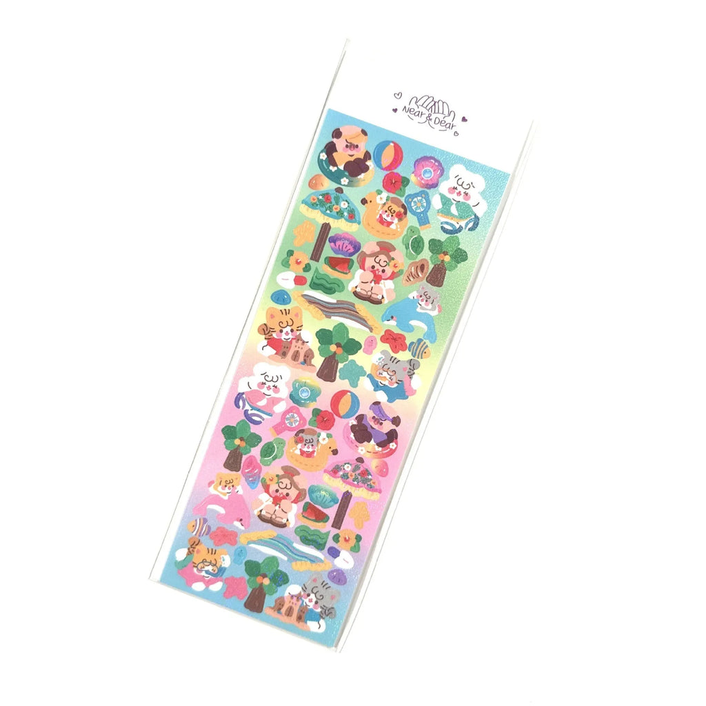 Cartoon animal PET sticker sheet in Korean style with 6.5 x 17.5cm size, black angel colour theme