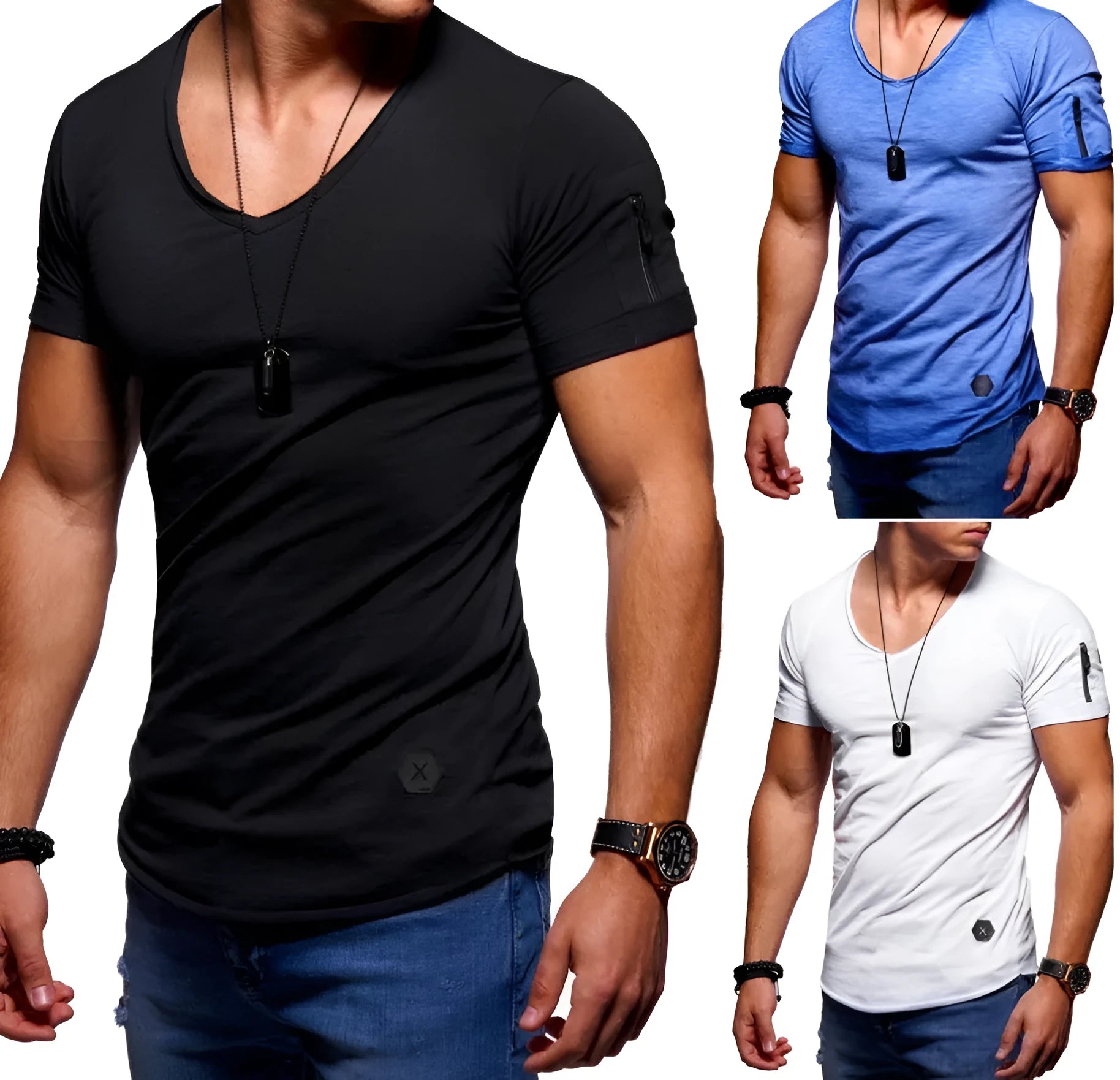 Men's V-neck short-sleeved cotton blend slim-fit youth shirt in military green colour with button front