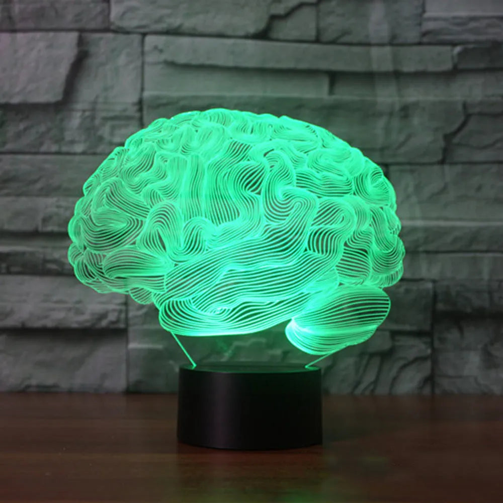 3D acrylic brain illusion LED desk lamp with colour-changing lights on black ABS base