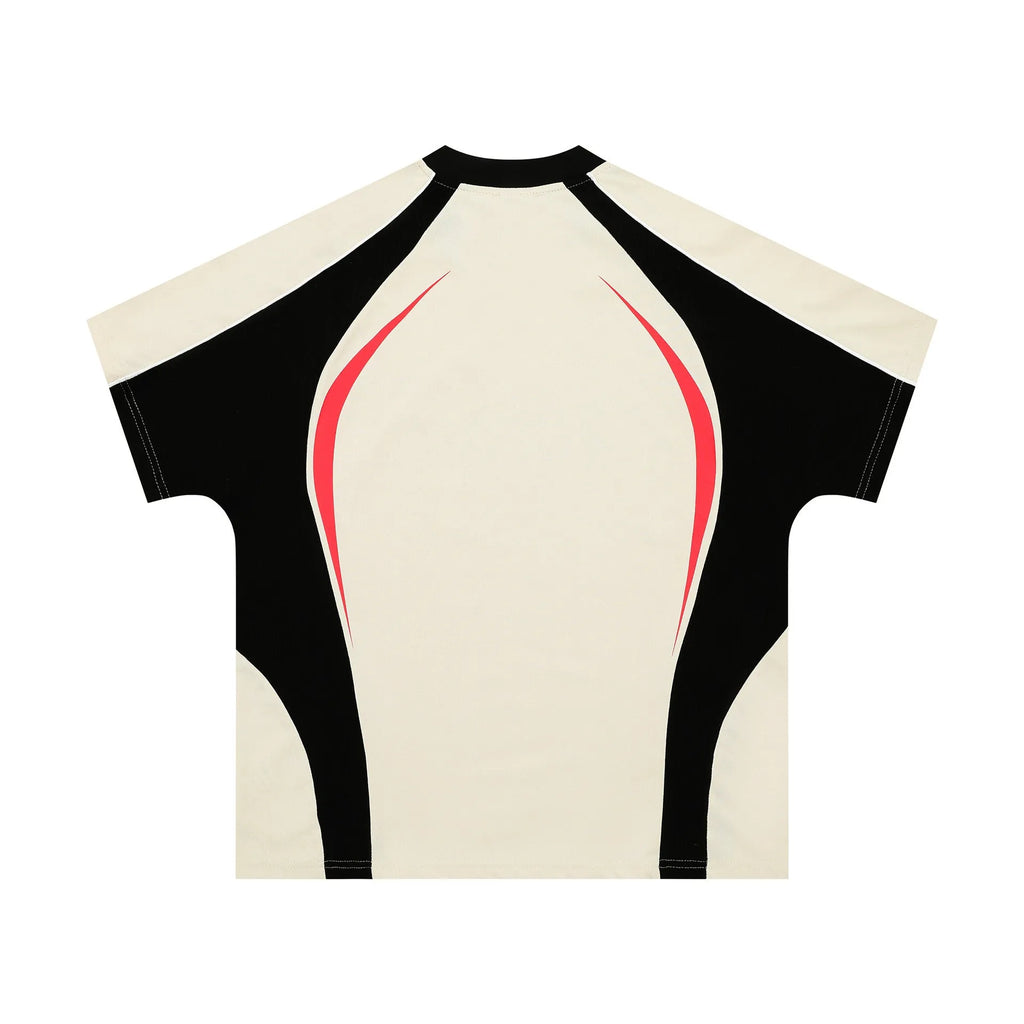 Men's loose black t-shirt with a large printed white letters graphic on the front.