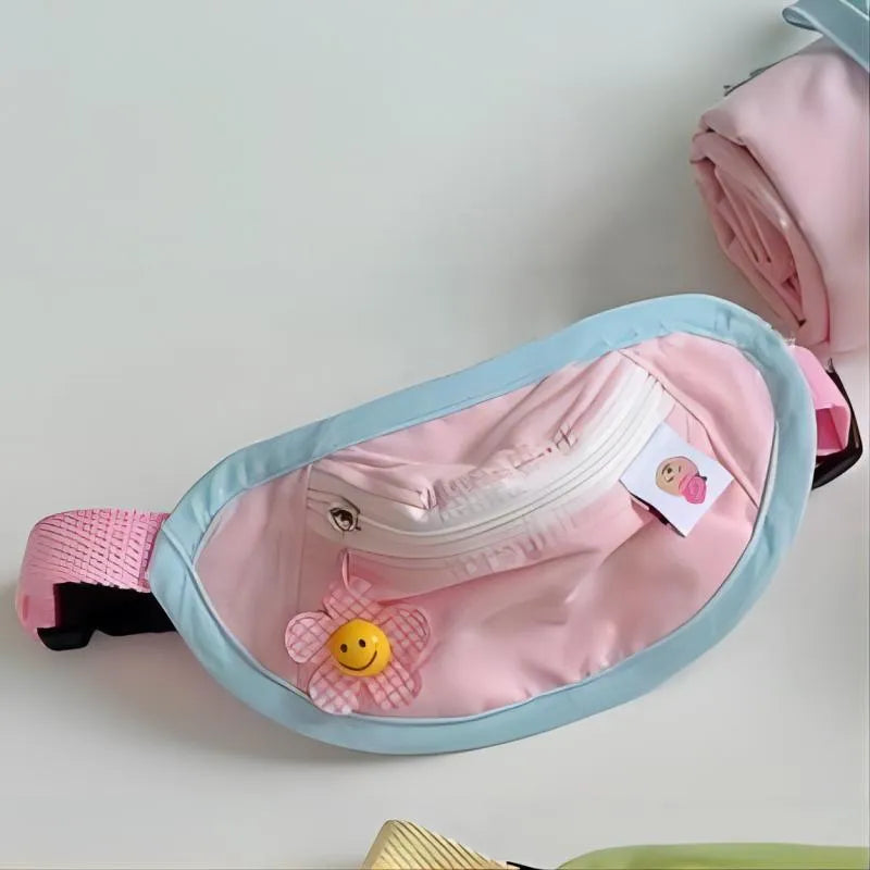 Backpack-style pet waste bag dispenser in messenger bag design showing S and M size options
