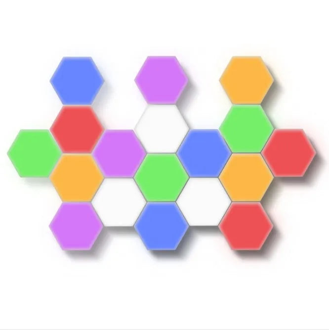 Modern honeycomb modular touch wall lamp assembled in a geometric pattern on a wall.