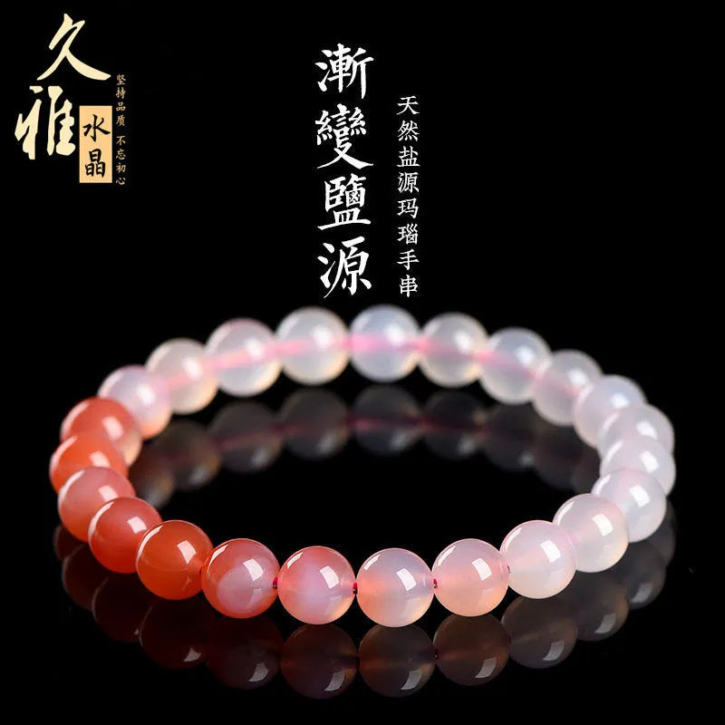 Natural Gradient Yanyuan Agate Bracelet showing geometric beads in a soft gradient salt source colour.