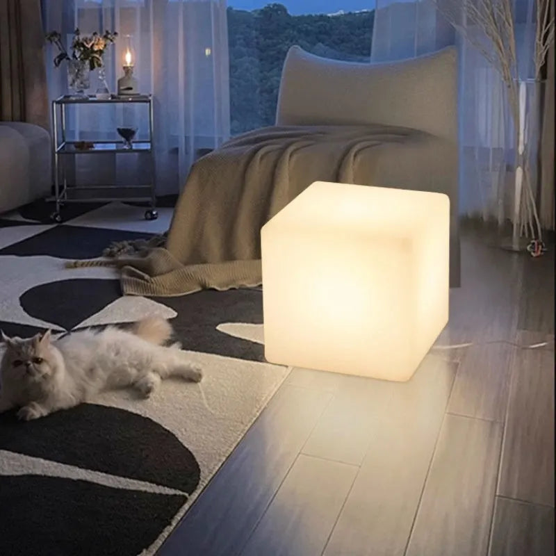 Waterproof LED cube stool light in modern square design for outdoor seating and lighting