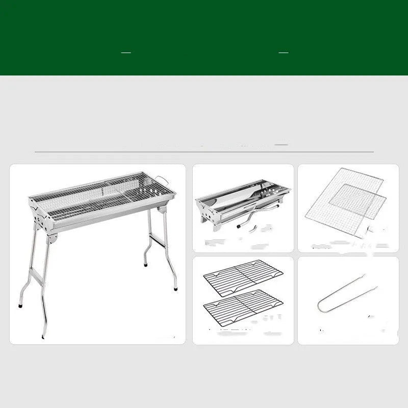 Stainless steel portable folding barbecue grill oven shown in natural colour