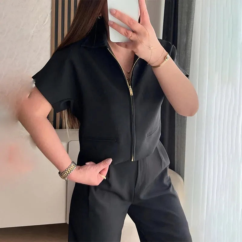 Women's loose fit short sleeve polyester casual top in white black and yellow