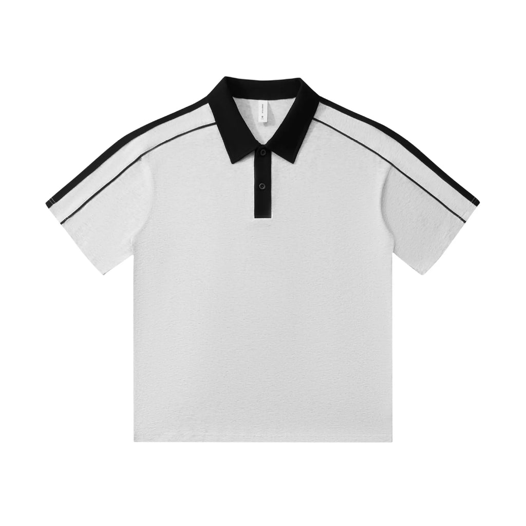Casual lapel short sleeve T-shirt in cotton blend with loose drop shoulder fit, available in multiple colours