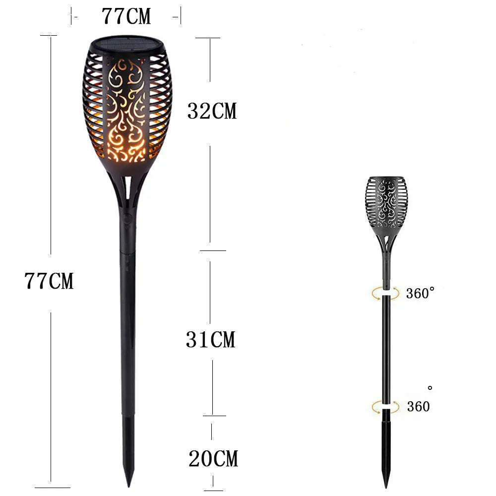 83cm black LED solar flame flickering lawn lamp with realistic dancing warm white light effect and ground spike