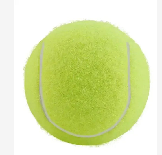 Bite-resistant rubber dog tennis ball toy in bright pink, 6.3cm diameter.
